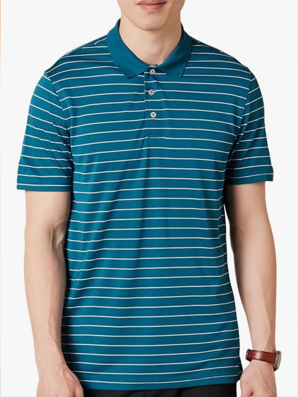 Amazon Essentials Teal and White Striped Polo moisture wicking golf slim fit L